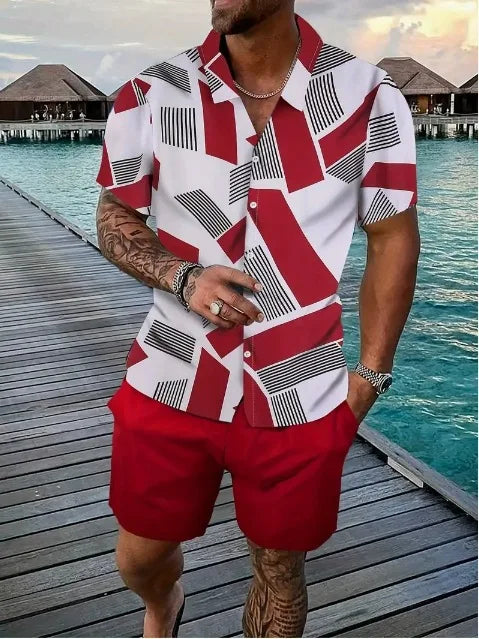 Men's Coconut Print Shirt and Shorts Two-Piece Set