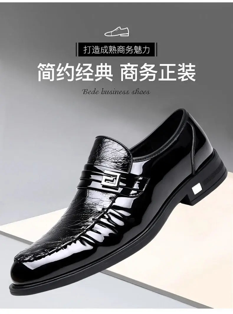 Men's Brown Crocodile Patent Leather Slip-On Loafer Oxfords