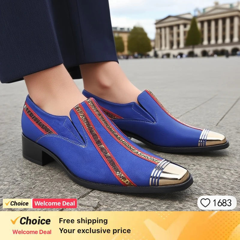 Men's Red Pointed Toe Crystal Leather Dress Shoes