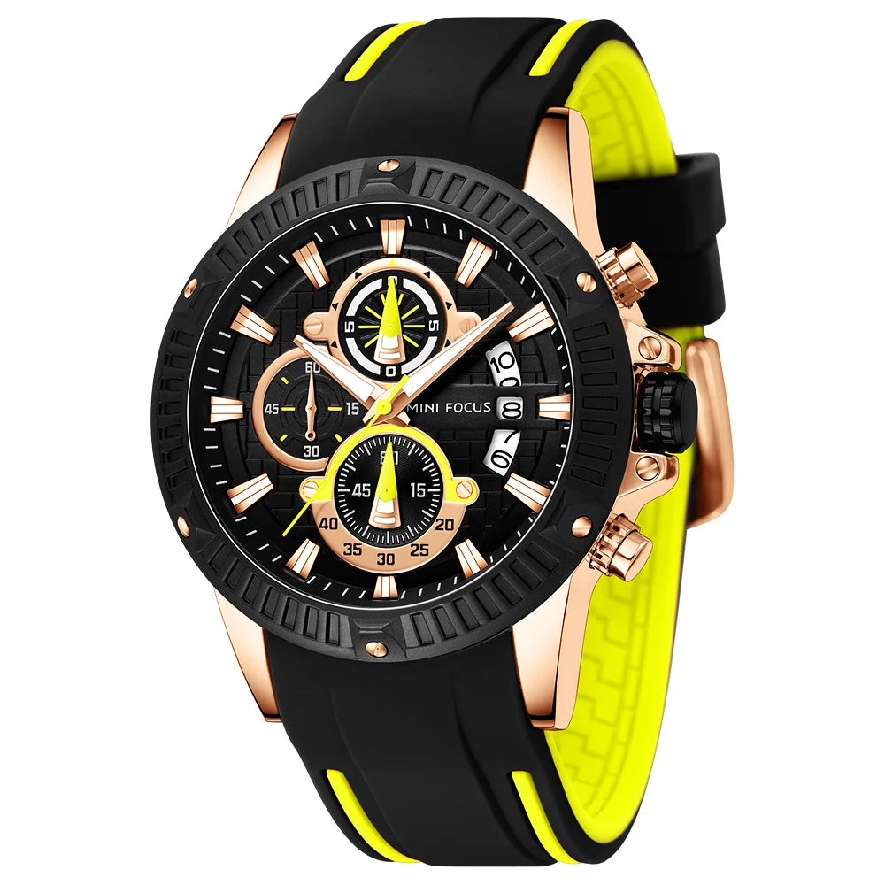 Men's Splash-Resistant Silicone Quartz Chronograph Watch, Luminous Dial