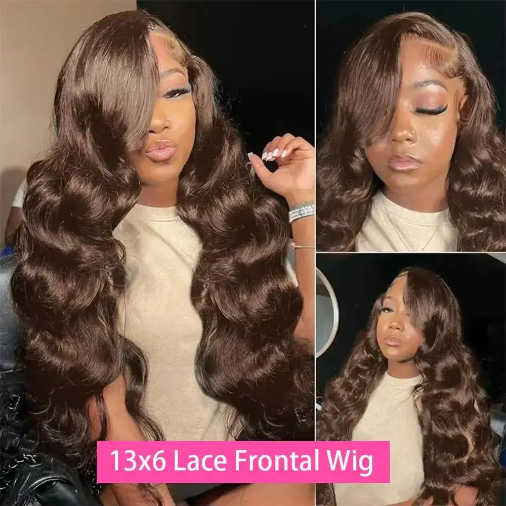 36 Inch Chocolate Brown Body Wave HD Lace Front Human Hair Wig Brazilian 13x6 Lace Frontal Wigs Preplucked for Women 200 Density
