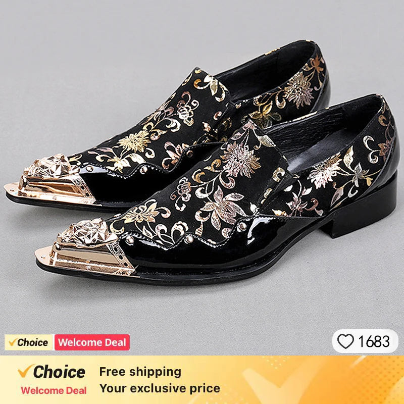 Men's Red Pointed Toe Crystal Leather Dress Shoes