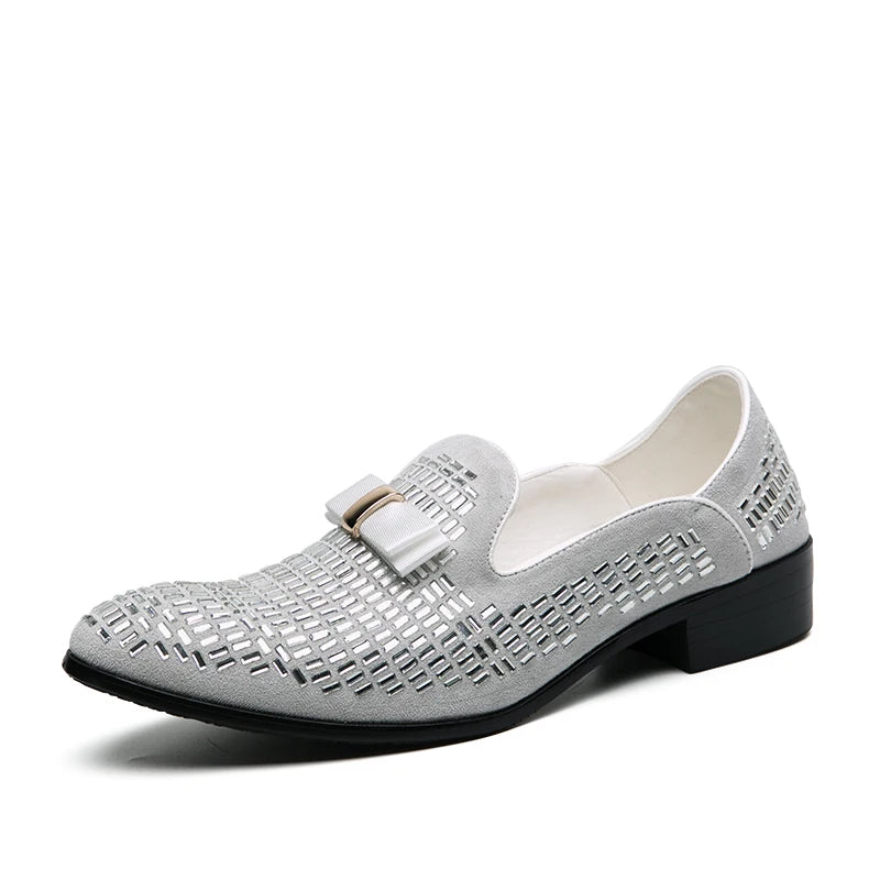 Men's Rhinestone Silver Slip-On Prom Wedding Loafers 48