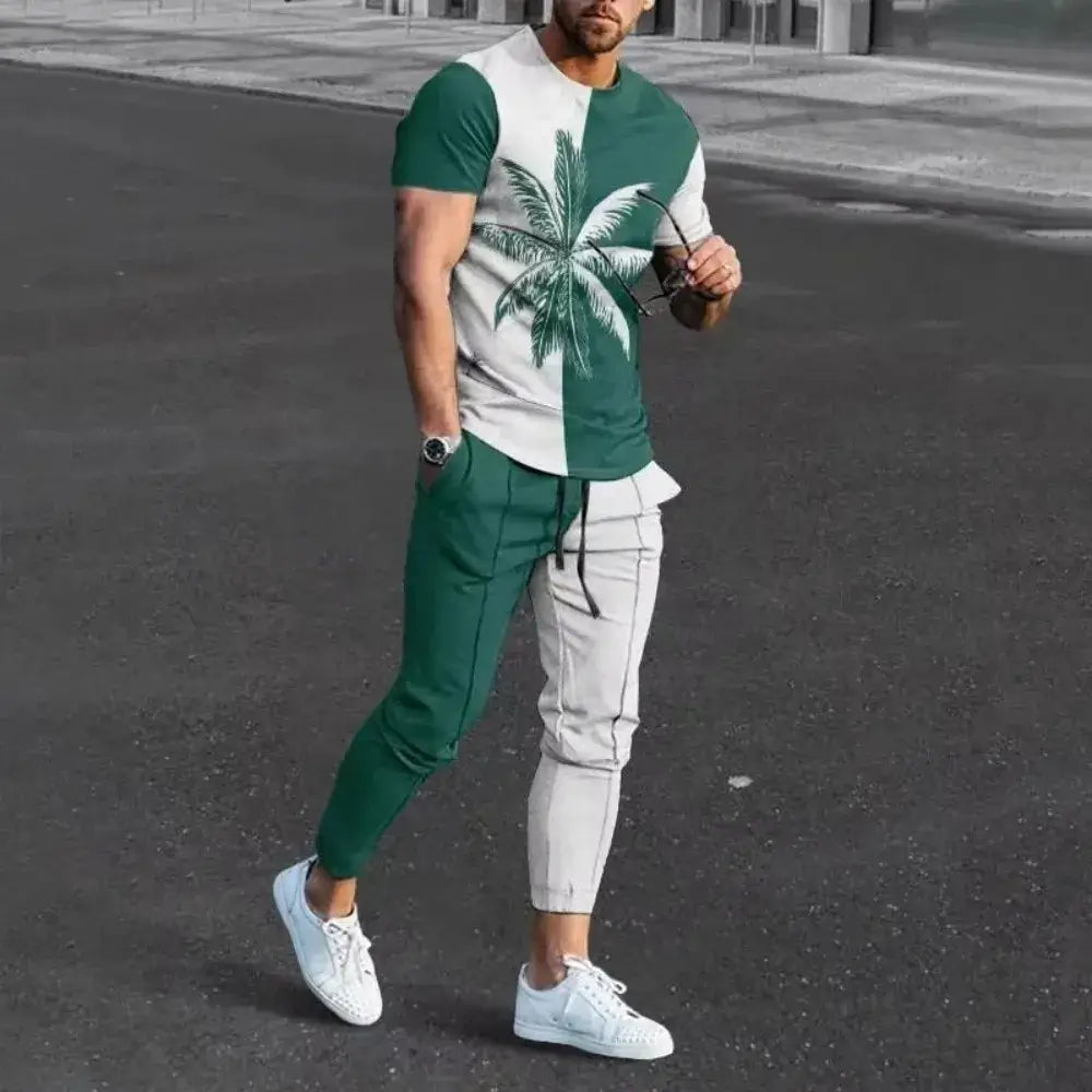 Men's 3D Print Short Sleeve T-Shirt and Pants Set