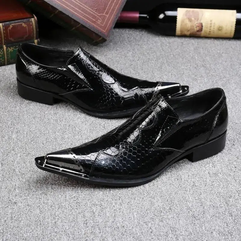 Men's Glitter Gold Italian Pointed Leather Wedding Dress Shoes