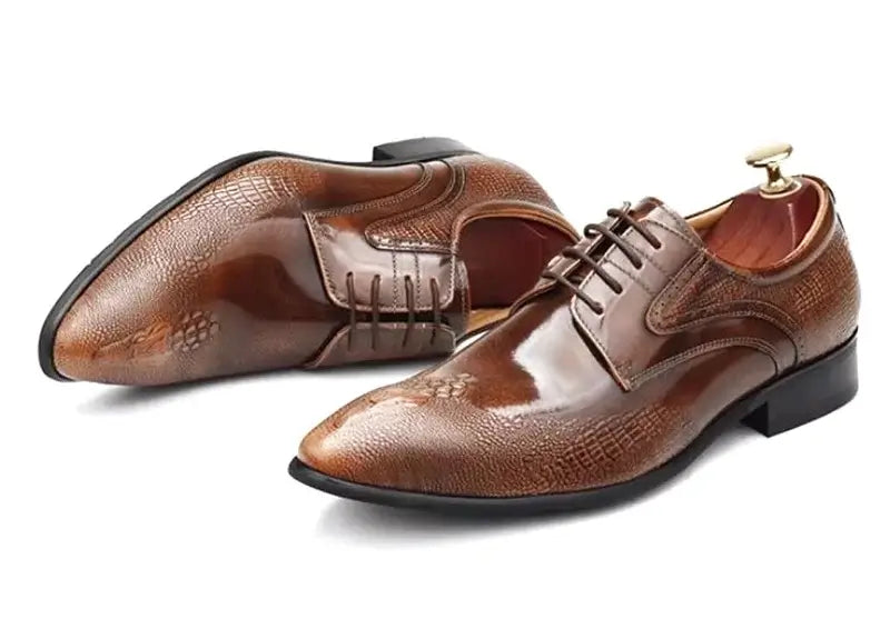 Men's Crocodile-Pattern Pointed Toe Leather Dress Shoes
