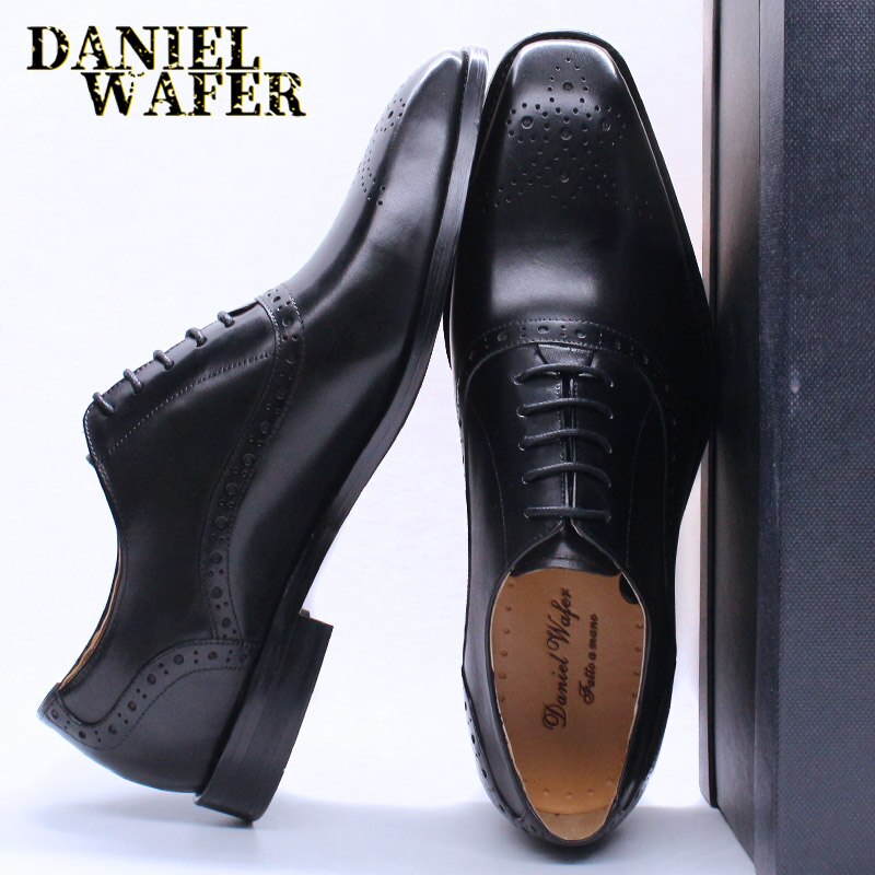 Men's Genuine Leather Brogue Oxford Lace-Up Wedding Office Dress Shoes