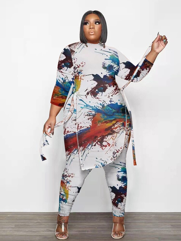 Women's Plus-Size Camo Long-Sleeve Top and Pants Set