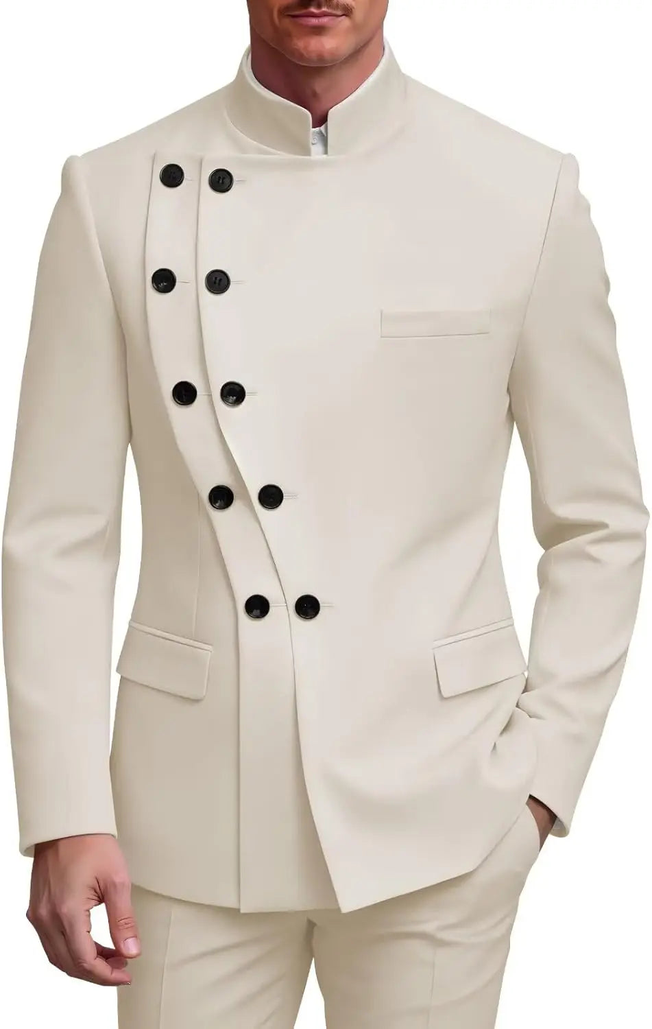 Men's Slim Fit Stand Collar Wedding Tuxedo Set