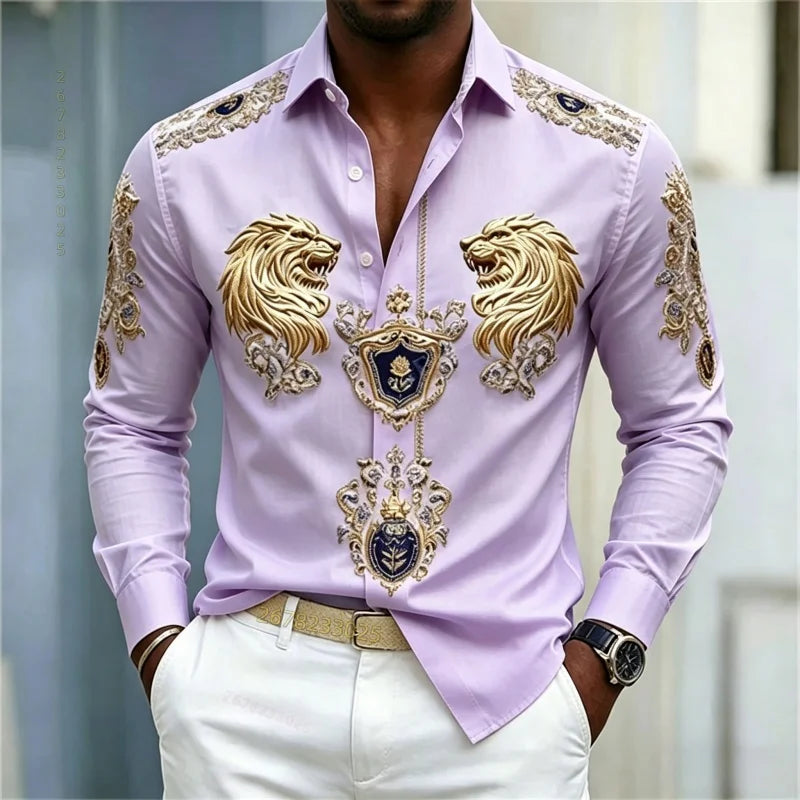 Men's Baroque Lion Head Slim Fit Long Sleeve Shirt XS-6XL