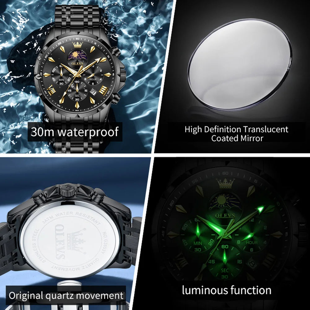 Men's Multifunction Chronograph Moon Phase Quartz Watch