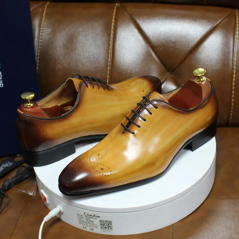 Men's Italian Genuine Leather Blue Purple Oxford Dress Shoes