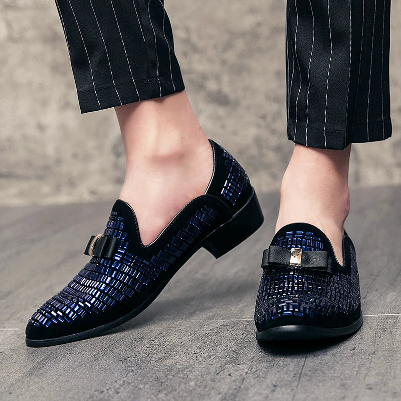 Men's Rhinestone Silver Slip-On Prom Wedding Loafers 48