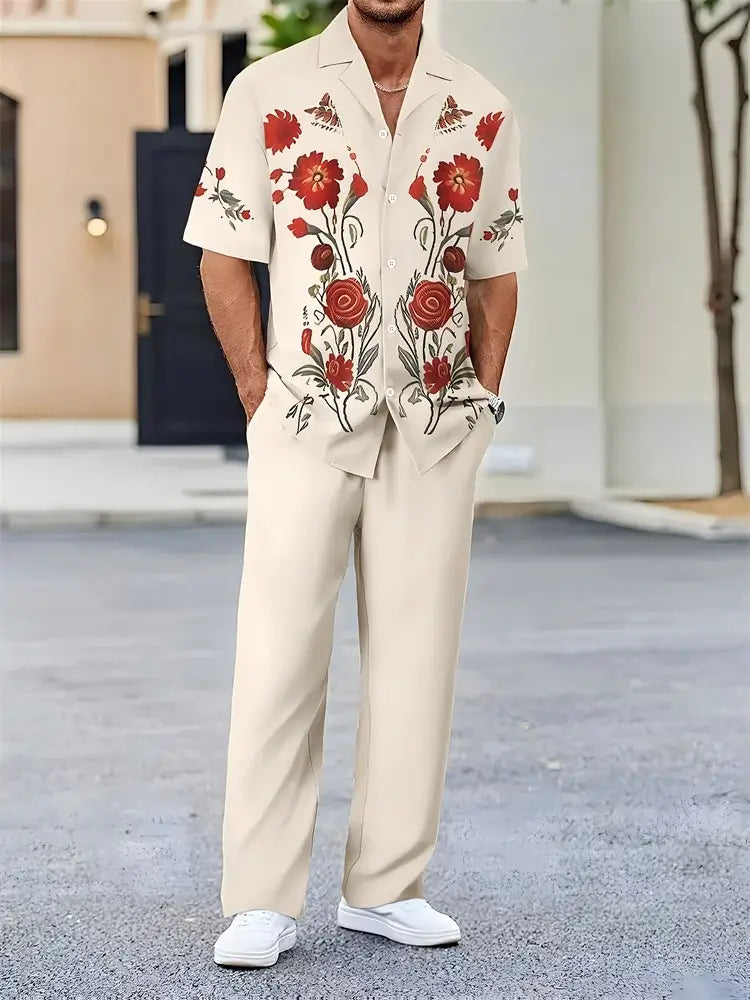 Men's Geometric Print Short-Sleeve Shirt Set