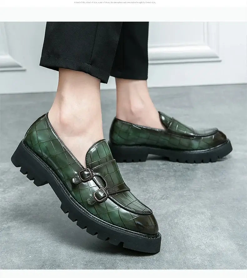 Men's Thick-Sole Soft Monk Strap Loafers, Party Wedding Street Shoes