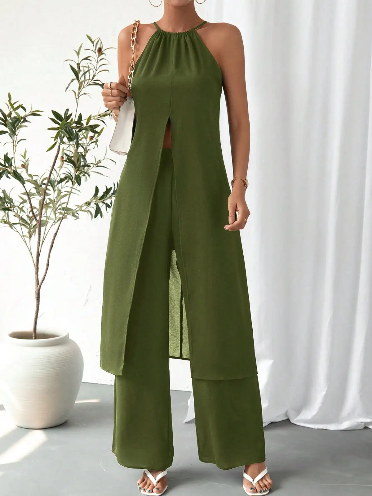 Women's Solid Strap Design Two-Piece Set