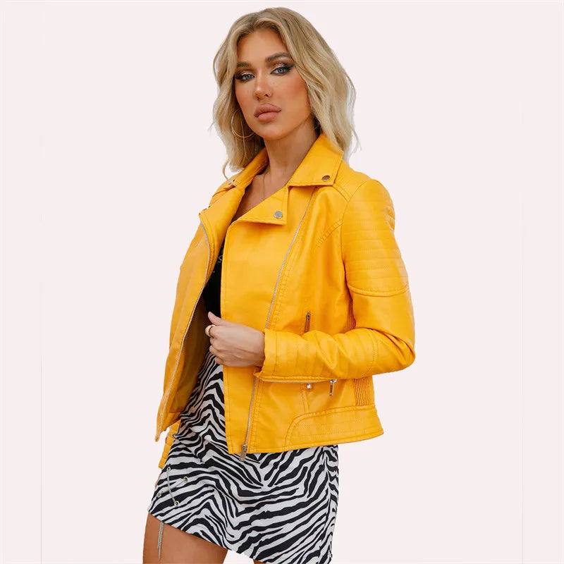 Women's Faux Leather Zipper Biker Jacket