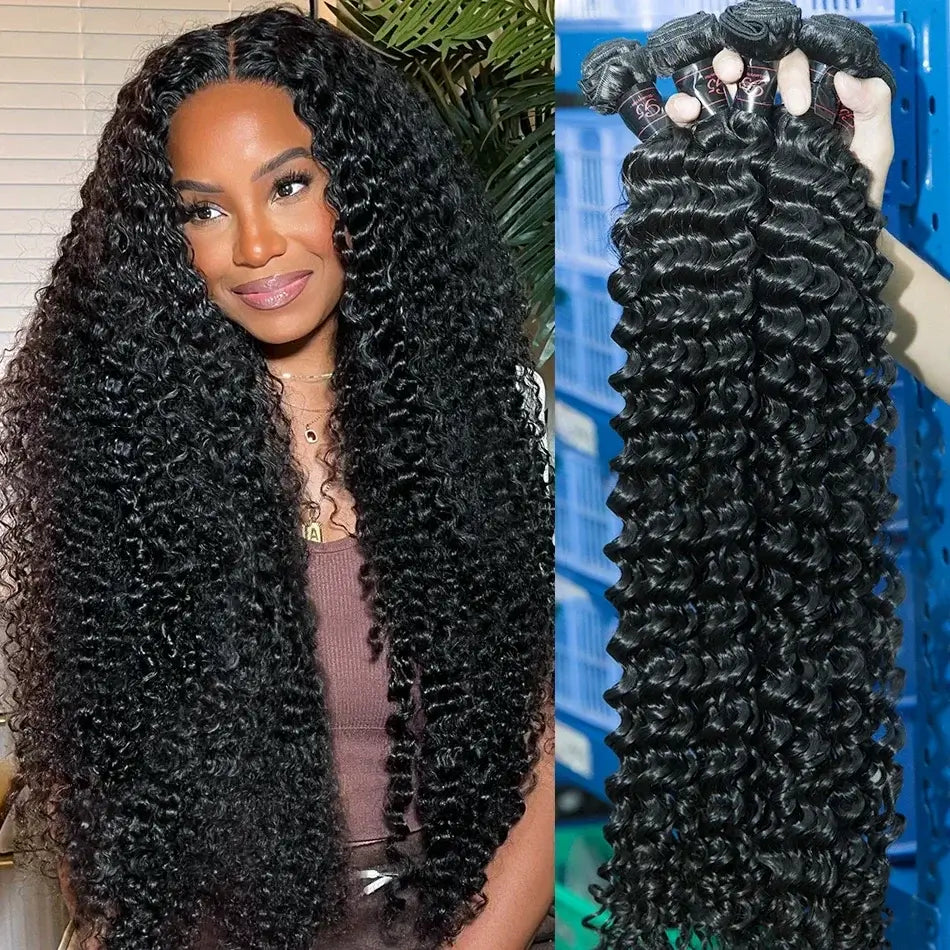 Malaysian Human Hair Bundles Deep Wave Raw 3 4 Bundles 28 30 Inch Virgin Remy Curly Hair Extension For Women Sew In Quick Weave.