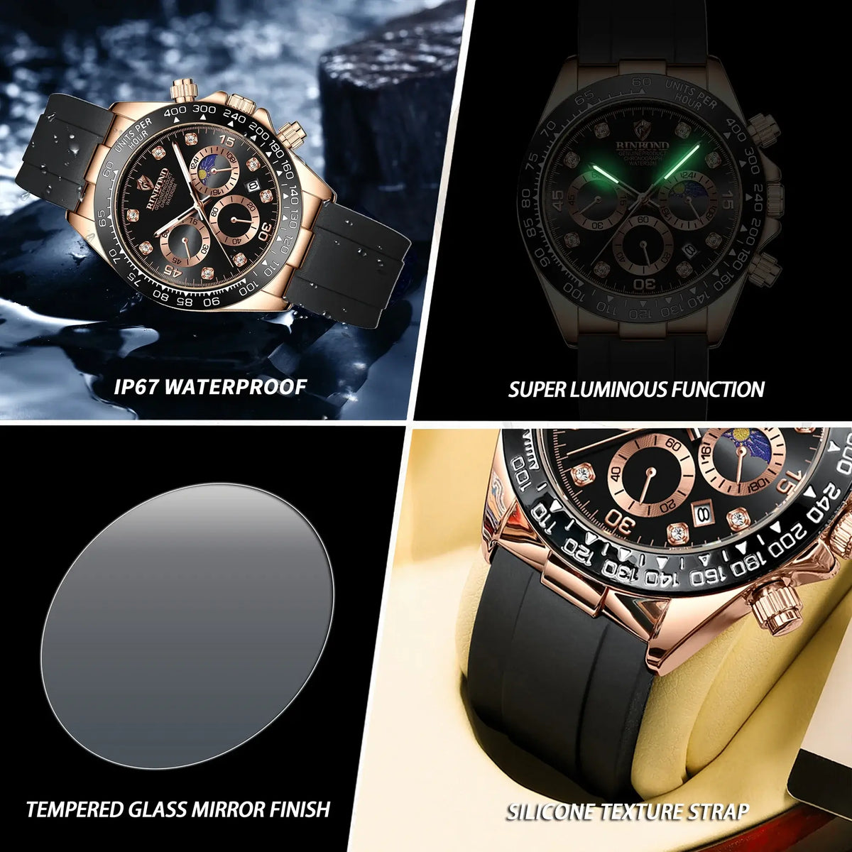 BINBOND Precise Chronograph Men's Watch Authentic Sports Quartz Watches For Men Luxury Luminous Waterproof Sturdy Casual Reloj features