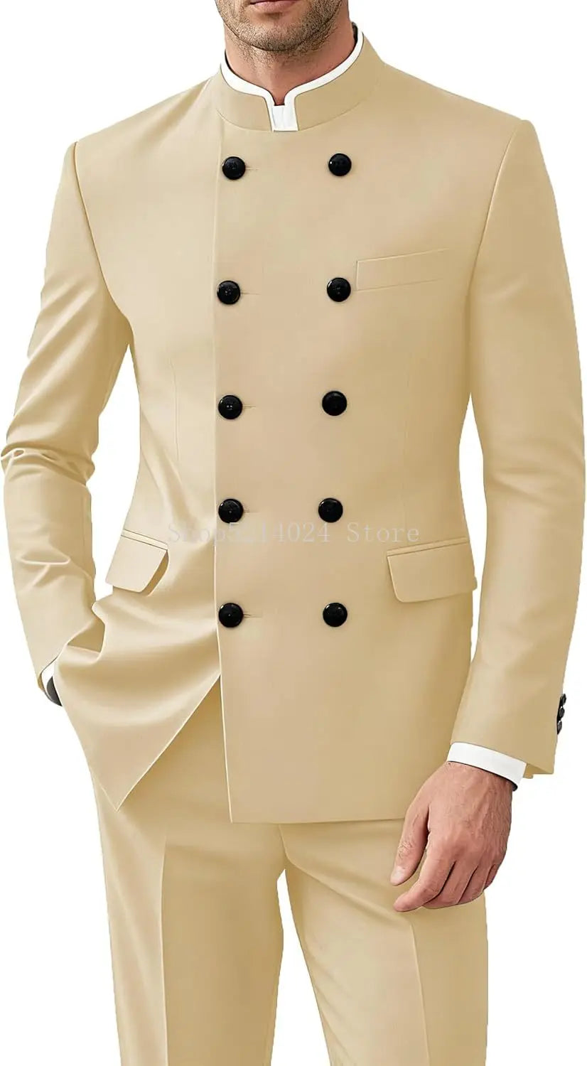 Men 2 Pieces Suit for Men Gold Button Jacket Pant Set Traditional Wedding, Casual and Business