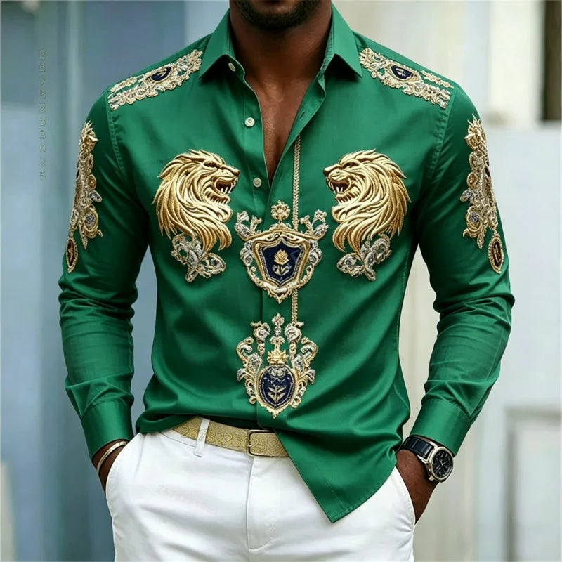 Men's Baroque Lion Head Slim Fit Long Sleeve Shirt XS-6XL