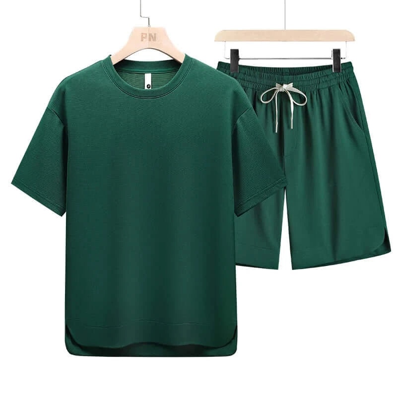Men's Plus-Size Quick-Dry Short-Sleeve T-Shirt and Shorts Set, 6XL-8XL