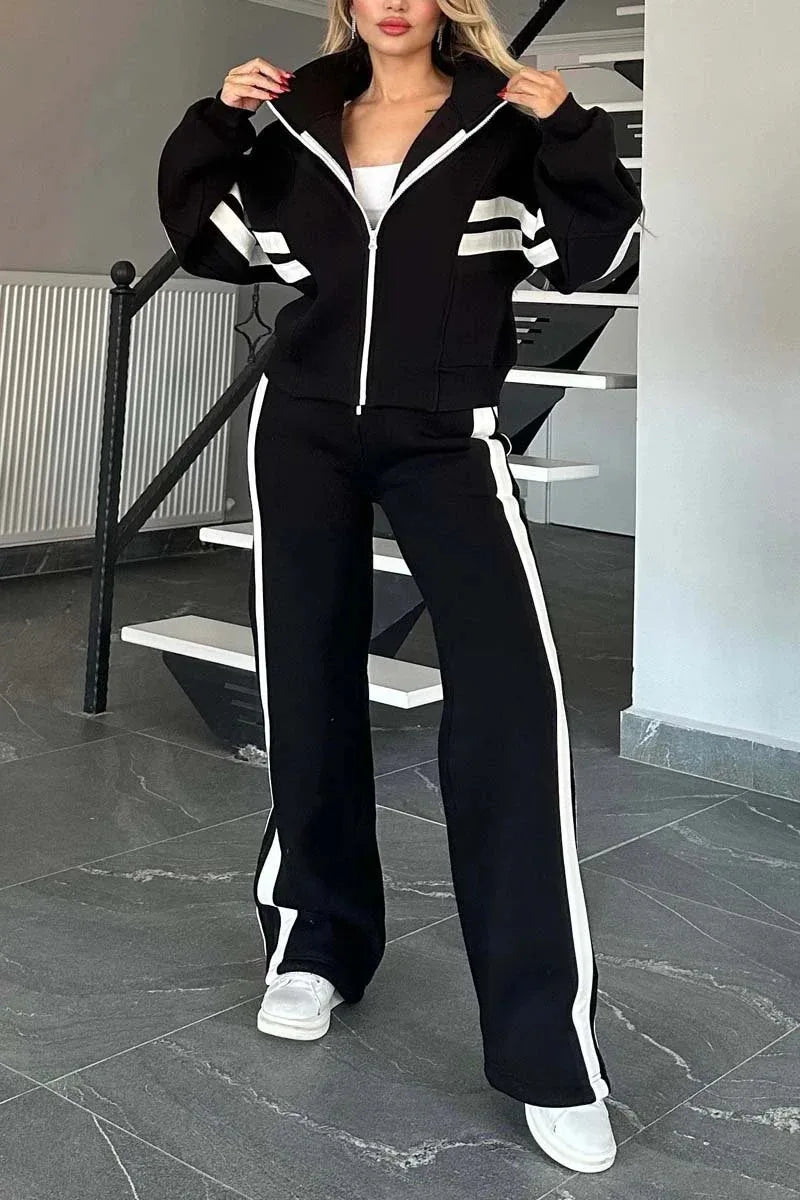 Women's Striped Zip Hoodie and Side-Stripe Pants Set