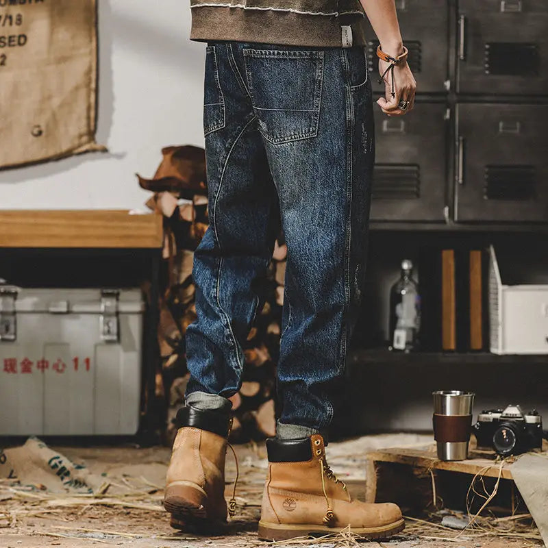 Men's Straight Tapered Cargo Jeans, Plus-Size Stacked Winter Denim Pants