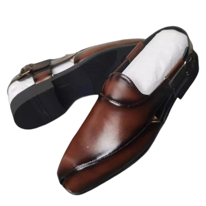 Men's Brown Buckle Strap Dress Sandals