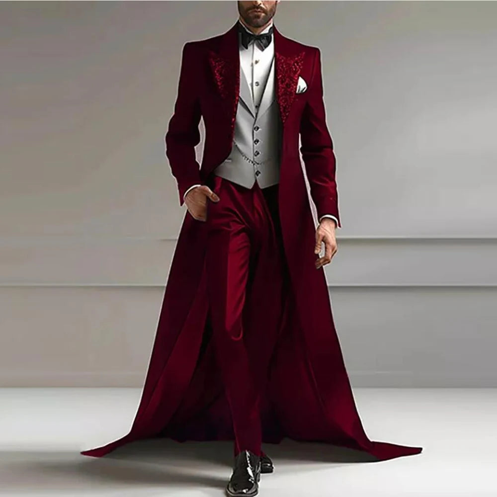 Men's Sparkly Sequins Lapel Prom Tuxedo 3-Piece With Train