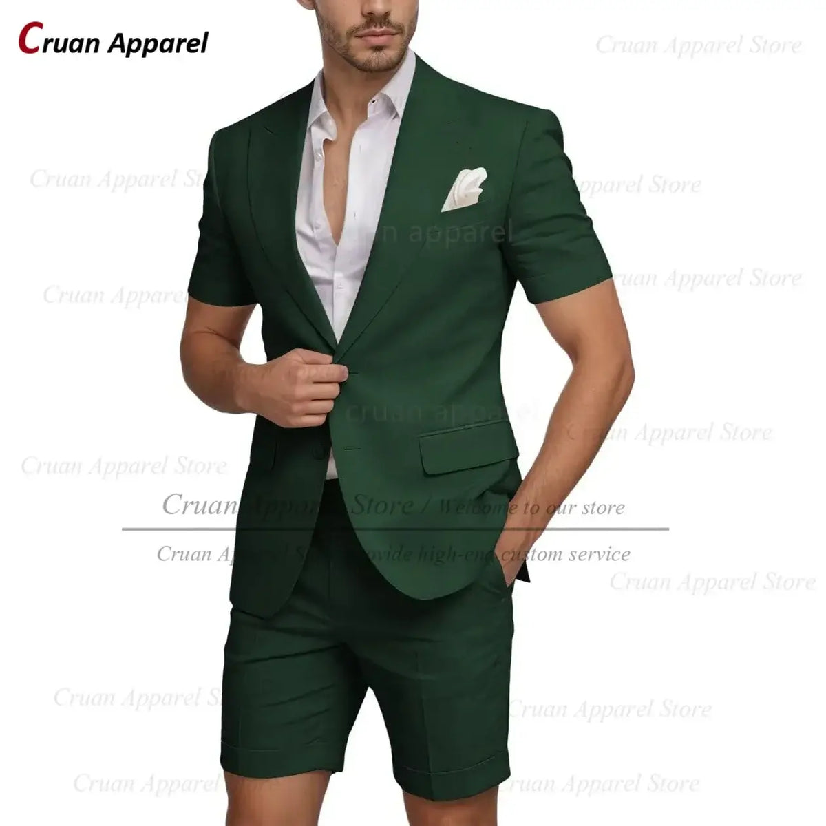 Men's Slim Fit Linen Beach Wedding Short Suit, 2-Piece