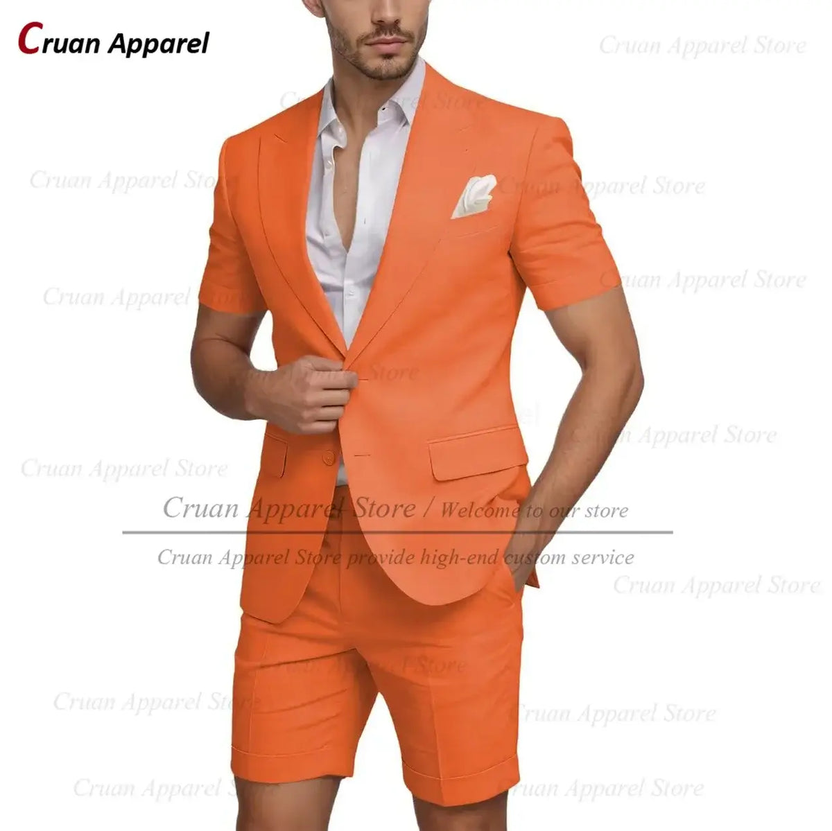 Men's Slim Fit Linen Beach Wedding Short Suit, 2-Piece
