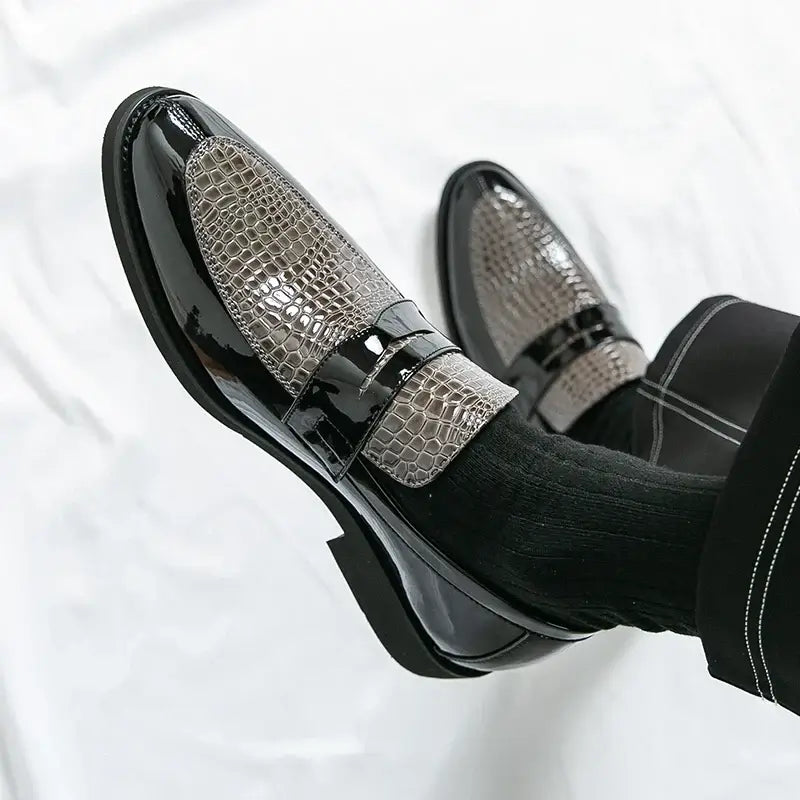 Men's Color-Block Round-Toe Business Loafers, Formal Wedding