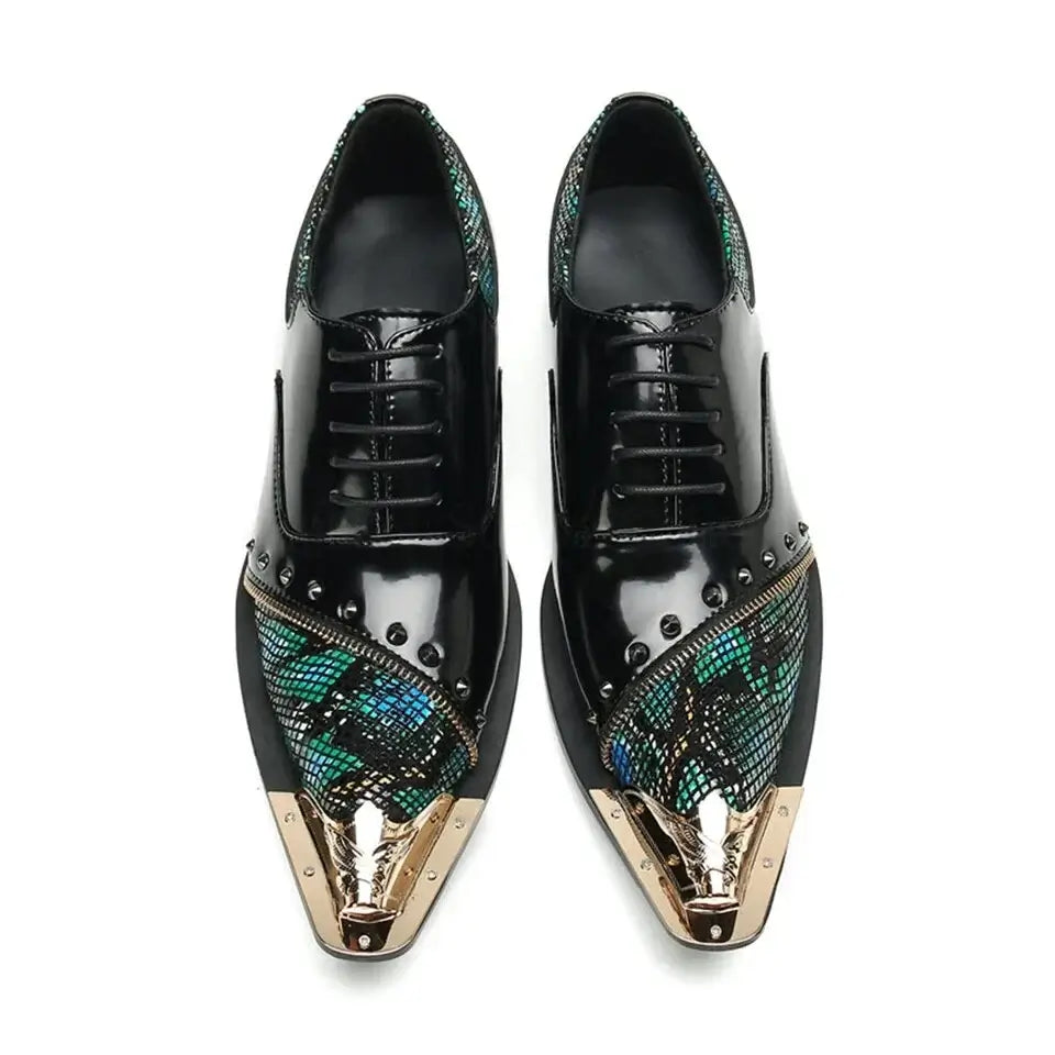 Men's Glitter Gold Italian Pointed Leather Wedding Dress Shoes