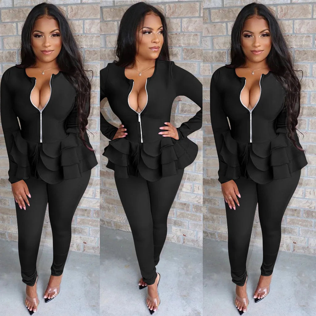 Women's Long Sleeve Office Two-Piece Pants Suit Set