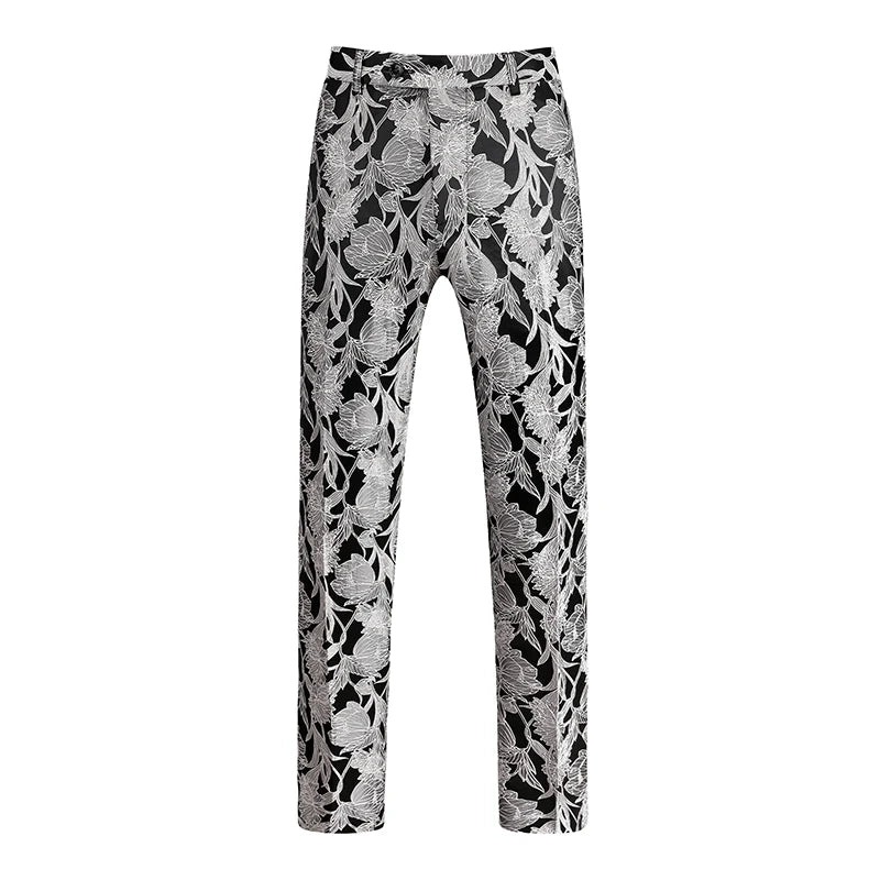 Men's Jacquard Suit Pants White Black Pink Wedding Prom Trousers