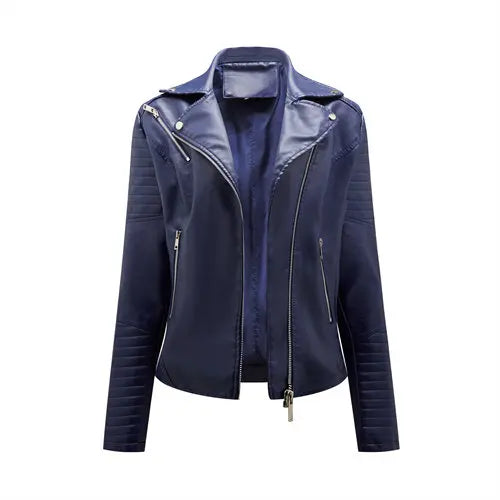 Women's Faux Leather Zipper Biker Jacket
