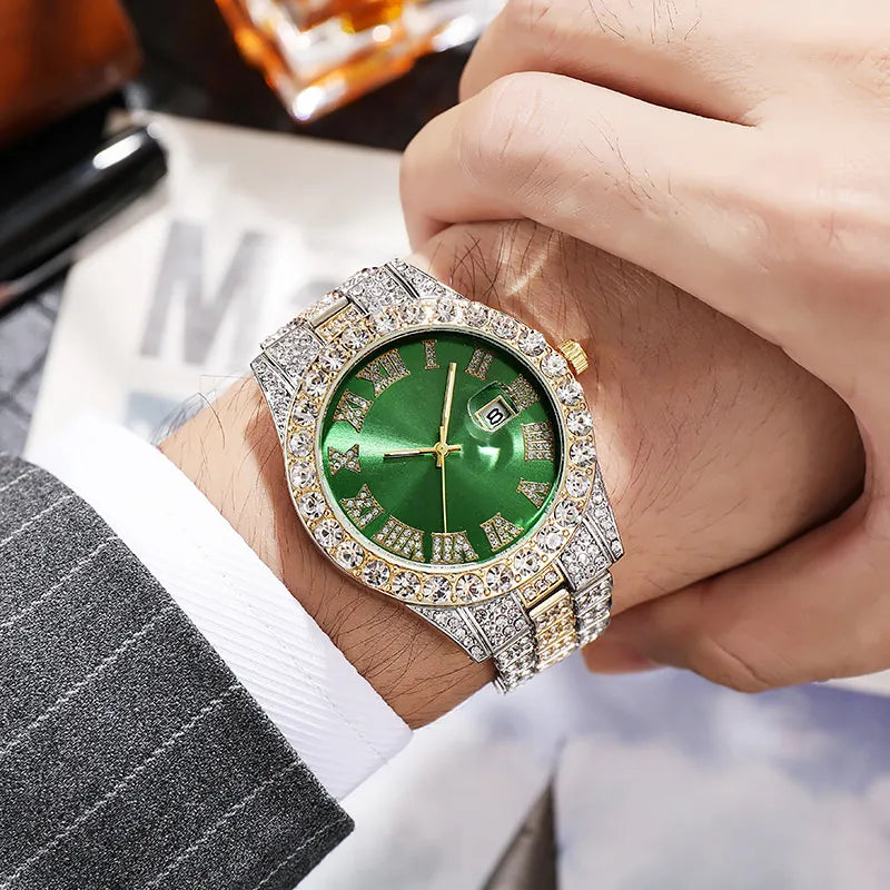 Men's Hip Hop Iced Out Diamond Calendar Quartz Watch