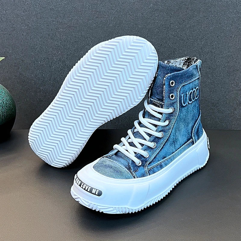 Men's Denim Chunky Ankle Boots Sneakers