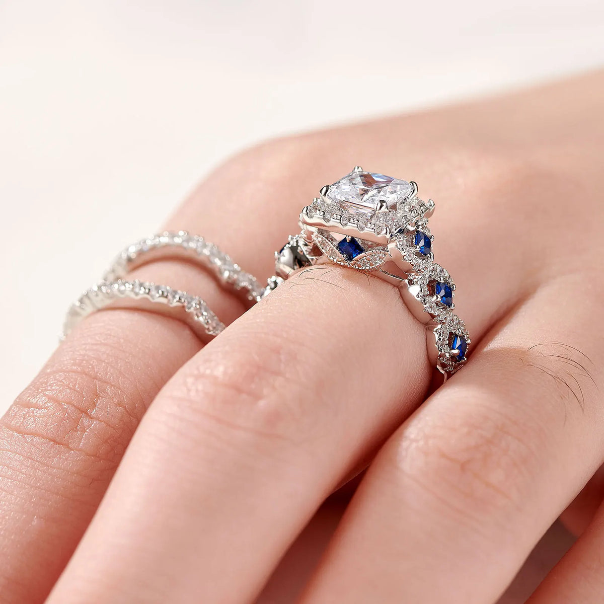 Women's 925 Silver Princess Cut CZ Bridal Ring Set
