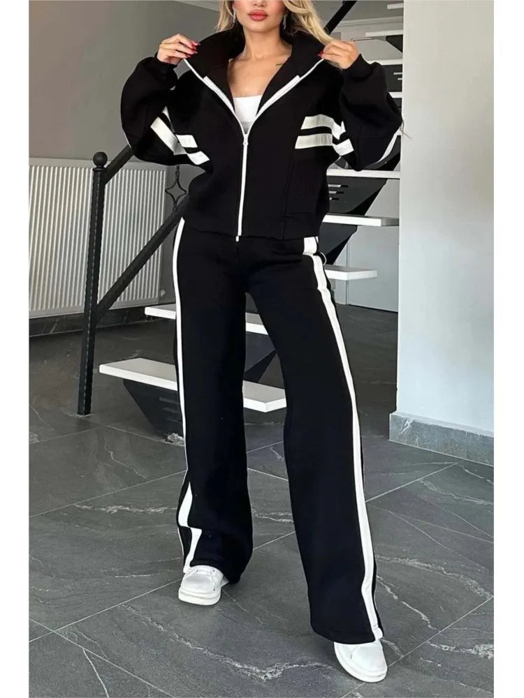 Women's Striped Zip Hoodie and Side-Stripe Pants Set