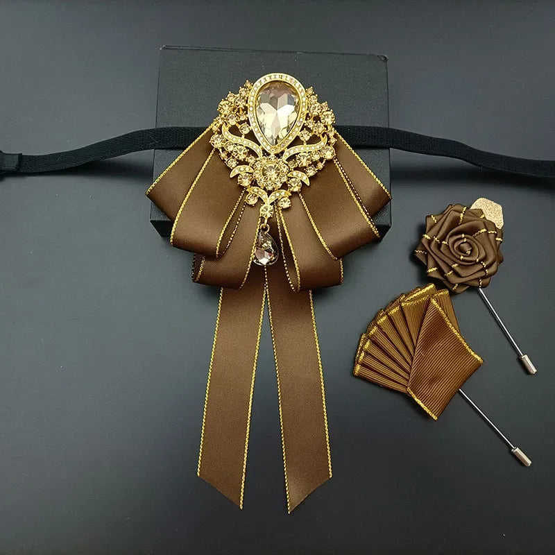 Men's Women's Wedding Bow Tie Brooch Flower Corsage 3-Piece Set