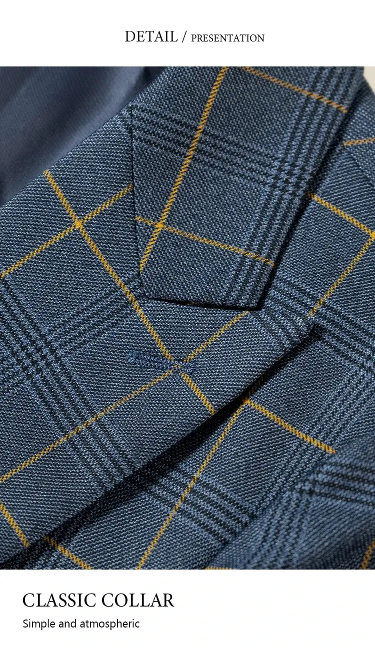 Men's 3-Piece Checkered Business and Wedding Suit