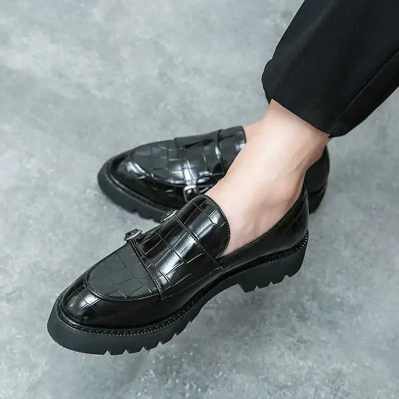 Men's Thick-Sole Soft Monk Strap Loafers, Party Wedding Street Shoes