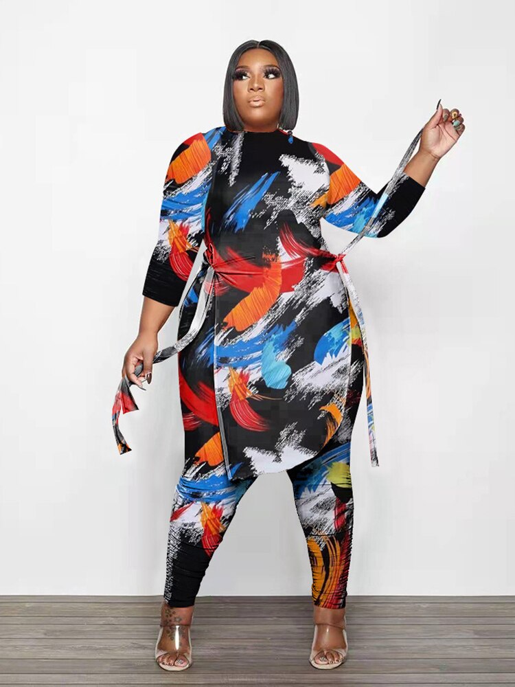 Women's Plus-Size Camo Long-Sleeve Top and Pants Set
