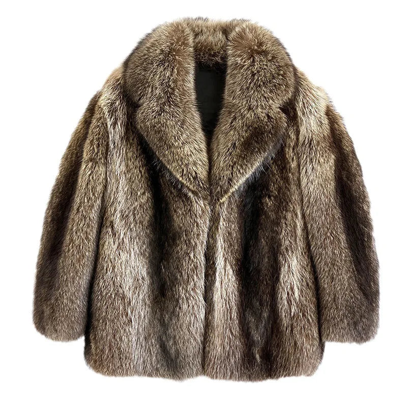 Men's Autumn Winter Thick Faux Fox Fur Parka Coat