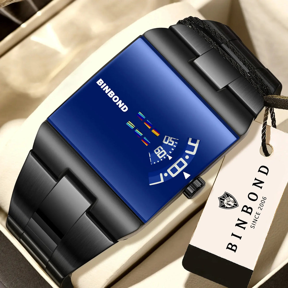 BINBOND Original Design Waterproof Men's Watch Accurate Quartz Watches For Men Luxury Sturdy Sport Wristwatches Casual Reloj on display.