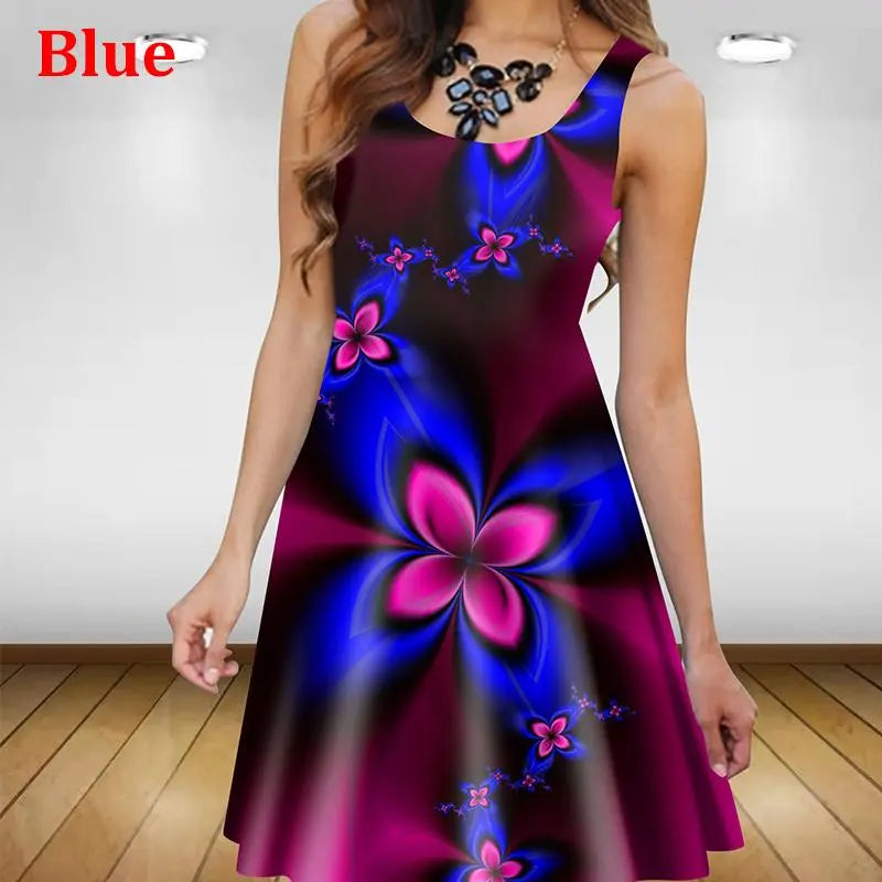 Women's Floral 3D-Print Sleeveless A-Line Summer Sundress