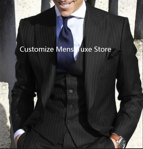 Men's Stripe Wedding Groom 3-Piece Tuxedo