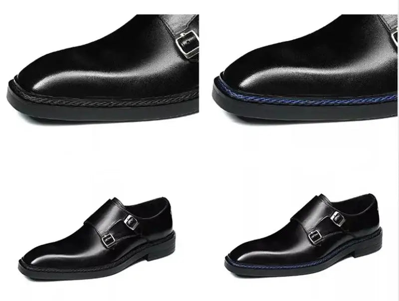 Men's Cowhide Square Toe Double Monk Strap Dress Shoes